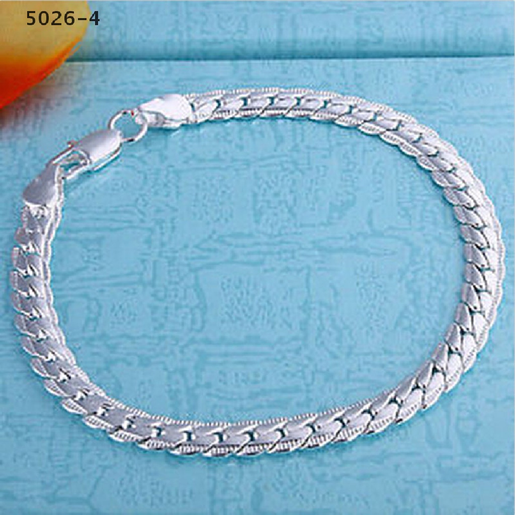 5026-4 Gelang Rantai Ular Lapis Silver Lebar 5mm Untuk Pria