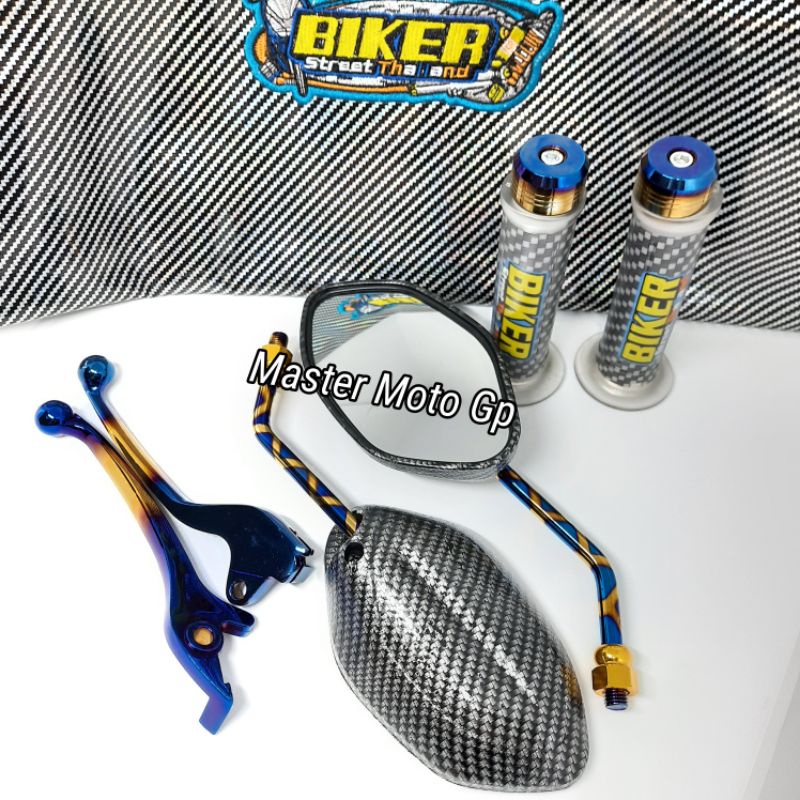 Paket  karbon Twotone vario110 - Beat - Scoopy karbu Spion Standar Beat xblue kulit jok handle grip