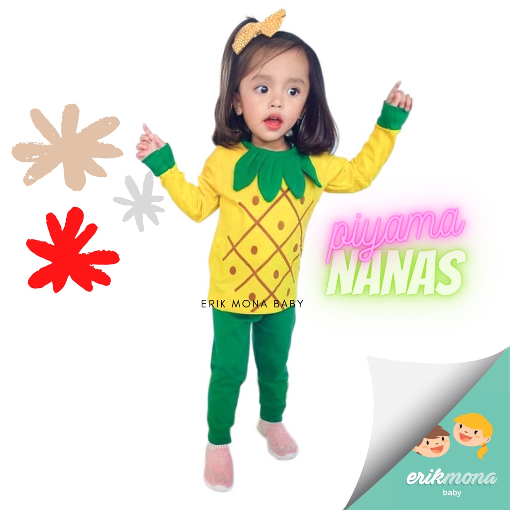 Ermon Baby - Piyama Anak Laki Laki Perempuan Baju Anak Cowok Cewek Lucu Buah Nanas Usia 3 - 5 Tahun