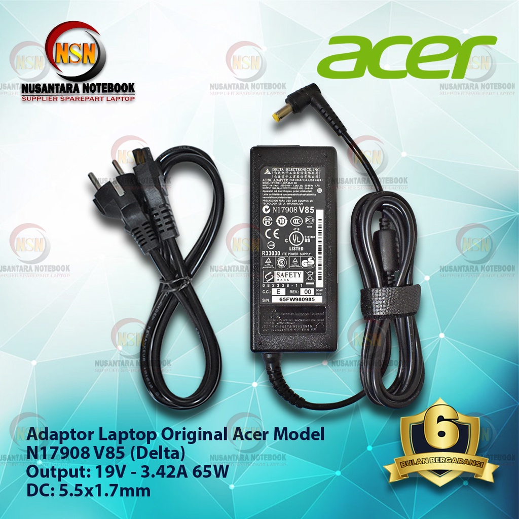 Adaptor Original Laptop Acer 19V - 3.42A DC 5.5 x 1.7 mm + Kabel Power