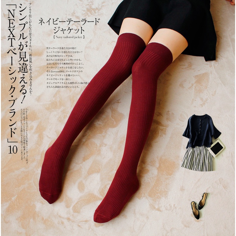 KT-06 Overknee Socks Kaos Kaki Sepaha Tebal Motif Garis stocking lolita cosplay