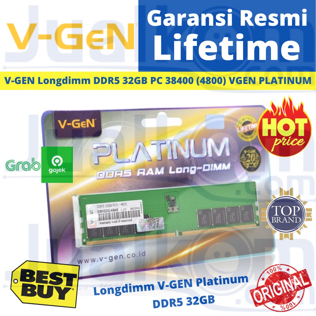 RAM DDR5 32GB PC 38400 4800Mhz Memory VGEN PLATINUM