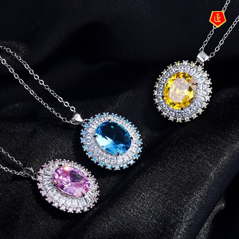 [Ready Stock]Natural Yellow Diamond Blue Topaz Rings Ear Studs Necklace Set