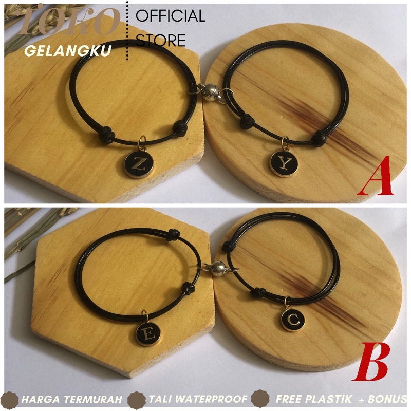 [TERMURAH] (2 Gelang) Gelang Epoxy Hitam Couple Magnet / Huruf Inisial Tali Waterproof premium / Real pict / Gelang Couple Pacar-Sahabat Termurah / Gelang Esthetic Vintage Kekinian