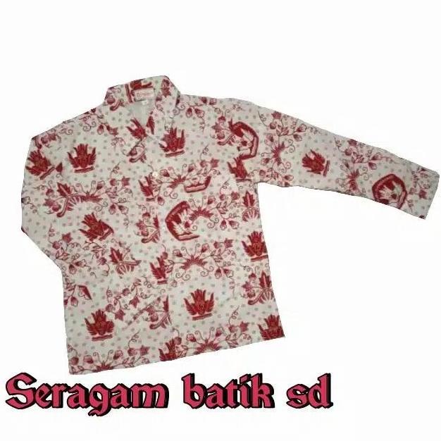 baju batik merah sekolah SD lengan panjang