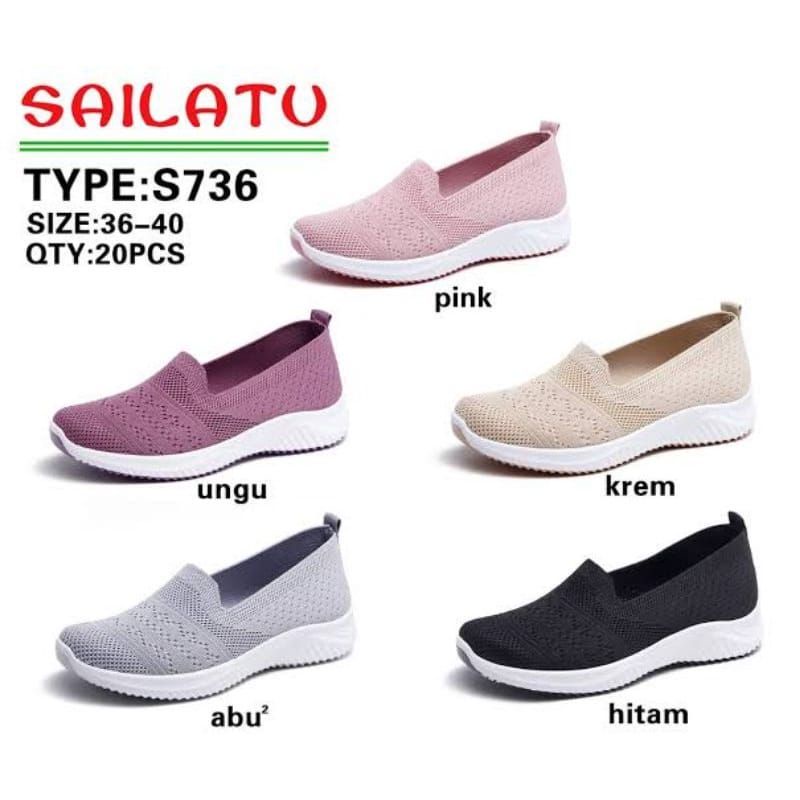 Sepatu rajut cantik paling empuk dan nyaman dipakai sepatu slip on wanita import sailatu mu