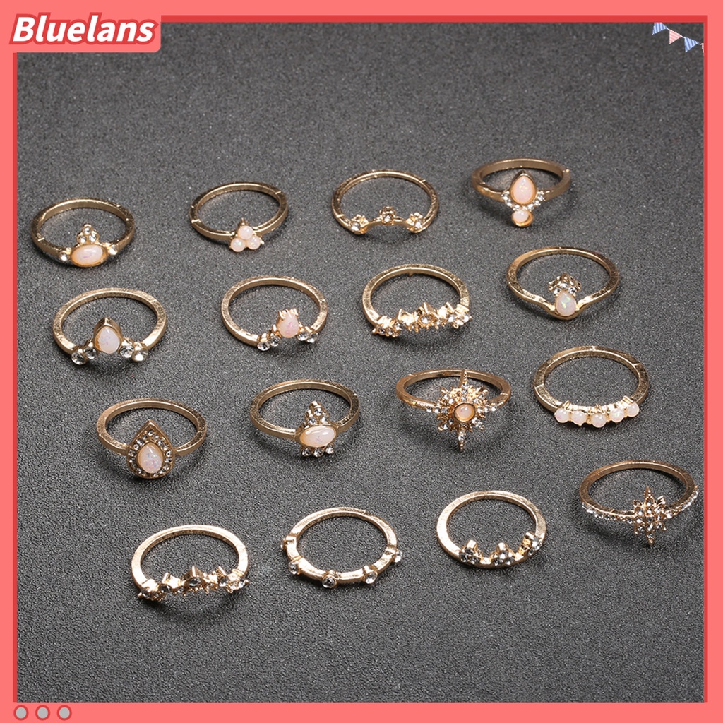 16pcs / Set Cincin Knuckle Bentuk Mahkota Aksen Berlian Imitasi Bahan Alloy Gaya Bohemia Stackable