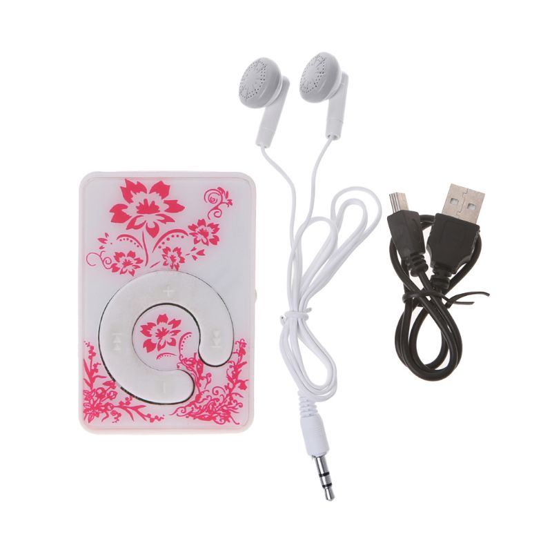 Cre MP3 Player Mini Portable 32GB TF Card Motif Bunga Dengan Kabel USB + Earplug