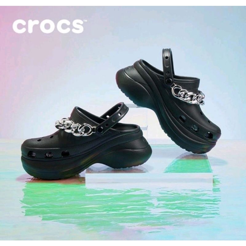 Crocs classic bae clog chain embellisshed platform / Crocs Bae Clog platform rante / Sandal wanita Crocs classic bae rante