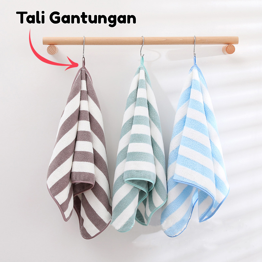 Handuk Mandi Motif Salur Halus Lembut Ukuran 50x100cm Bahan Polyester Pria Wanita Dewasa Terbaru Import - H42-B - Megahome Decor