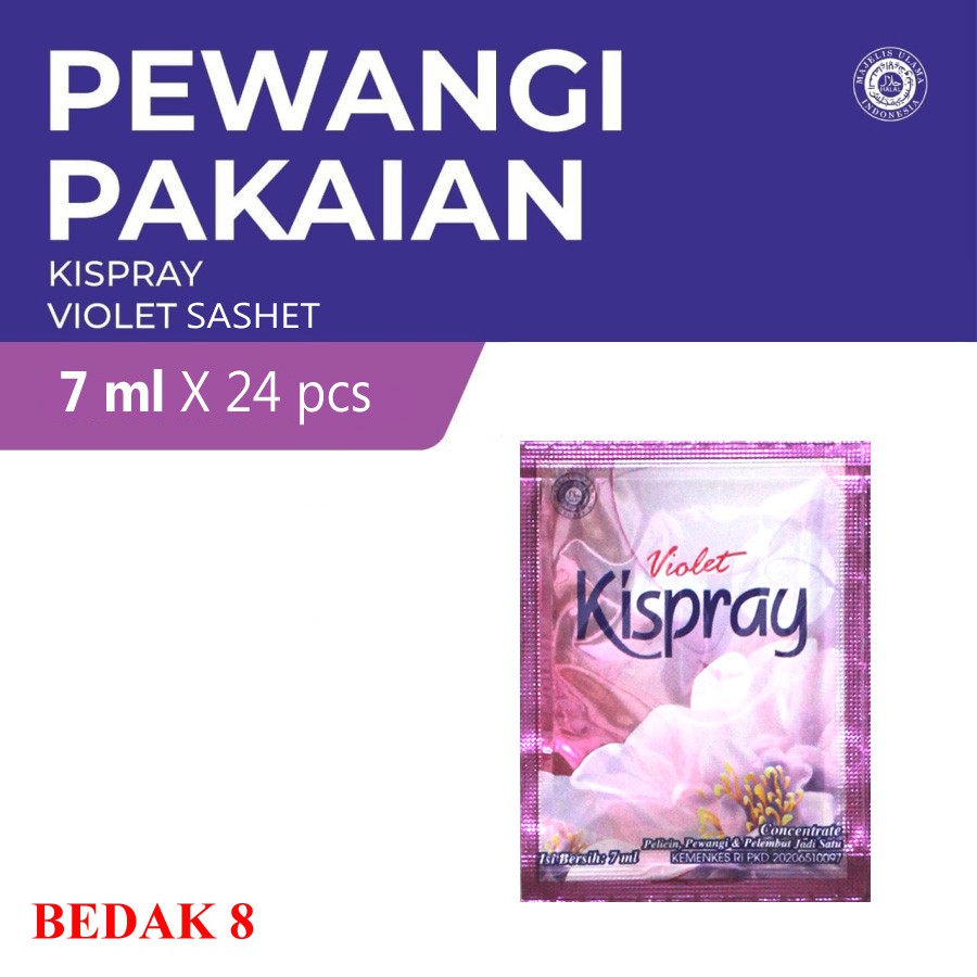 Kispray Sashet 7 ml X 24 pcs | Amoris |Violet | Bluis | Segeris/ Pelicin Pewangi Pelembut Pakaian