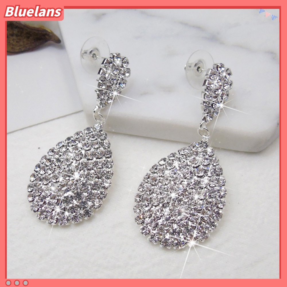 Bluelans Women Fashion Rhinestone Waterdrop Dangle Stud Earrings Wedding Party Jewelry