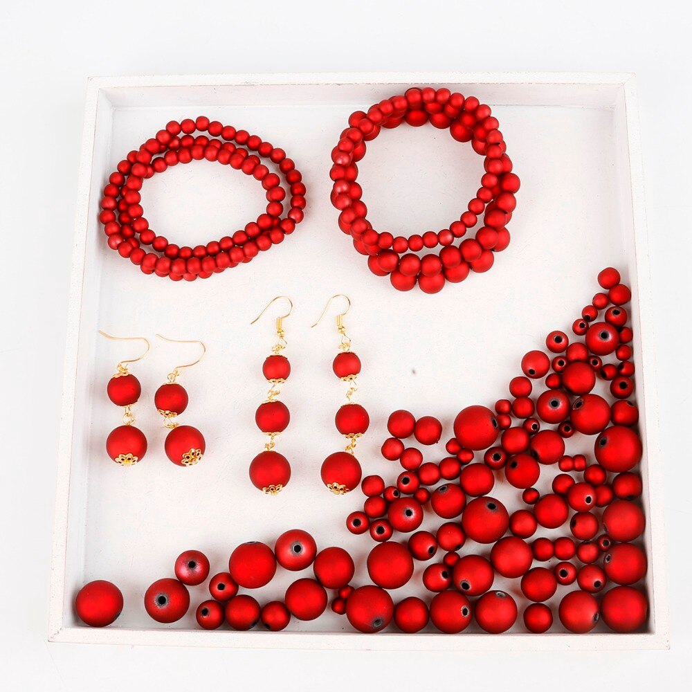 Manik-Manik Akrilik Matte Warna Hitam Merah Ukuran 6mm / 8mm / 10mm / 12mm / 14mm / 16mm Untuk Membuat Perhiasan Gelang Handmade Diy