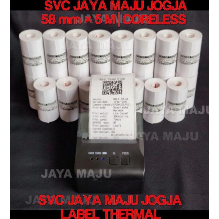 58 MM  X  5 M  -  THERMAL  -  CORELESS  -  FACE OUT  ||  LABEL BARCODE  DIRECT THERMAL  TANPA RIBBON