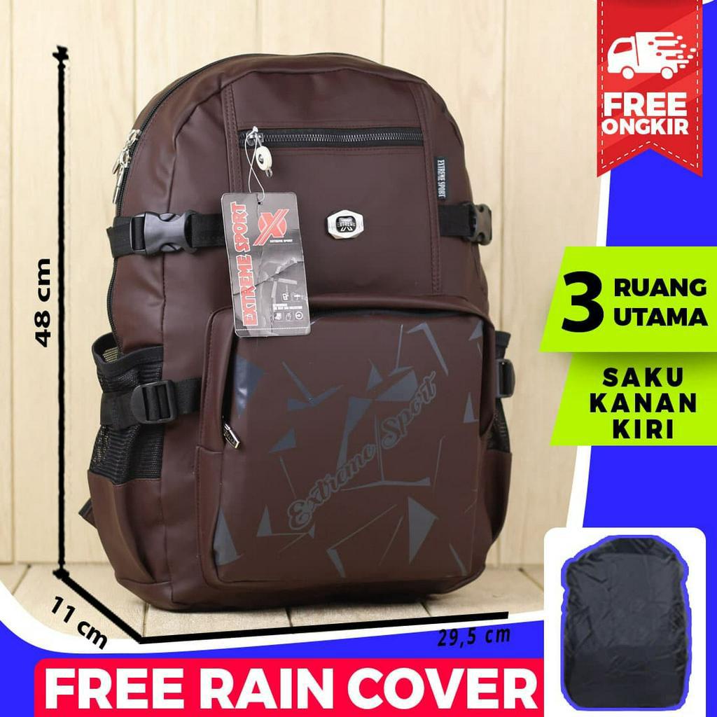 Ransel Kerja Pria Extreme Waterproof Coklat Tas Sekolah Kuliah SD SMP SMA Tebal Polos Bonus Raincover Muat Laptop LKS Nyaman Dipunggung Tas Kerja Dinas