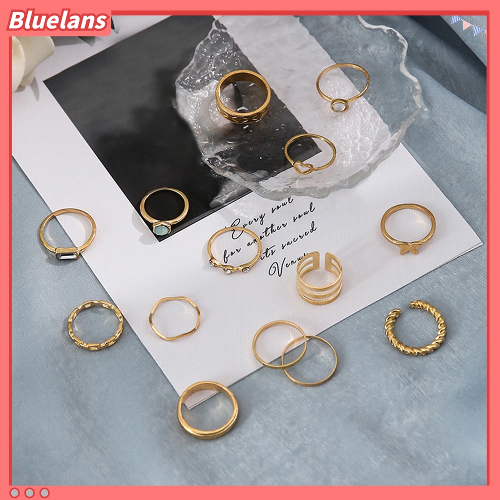 14pcs Cincin Knuckle Electroplating Stackable Bentuk Hati Untuk Unisex