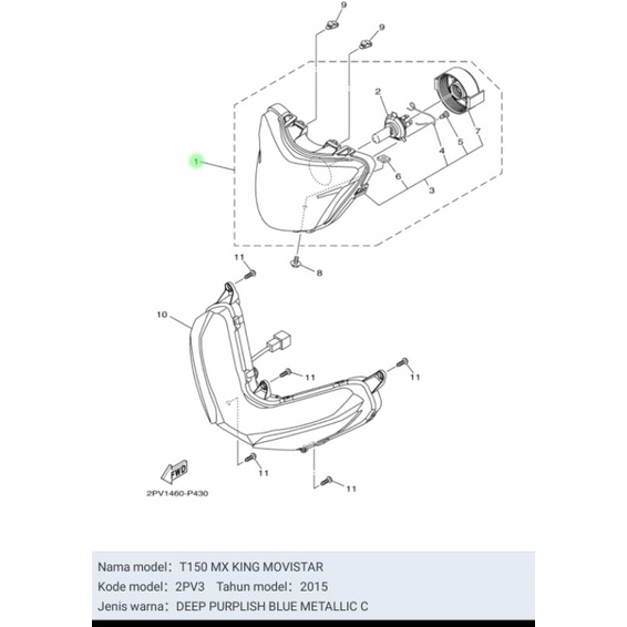 REFLEKTOR LAMPU DEPAN MX KING 2015 ASLI ORI YAMAHA 2PV H4310 00