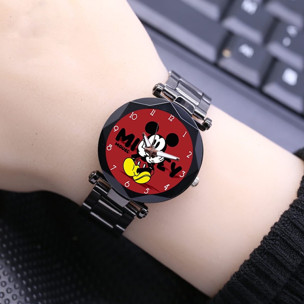 Jam Tangan Fashion Cewek Rantai Stainless Termurah Gambar Mickey Mouse