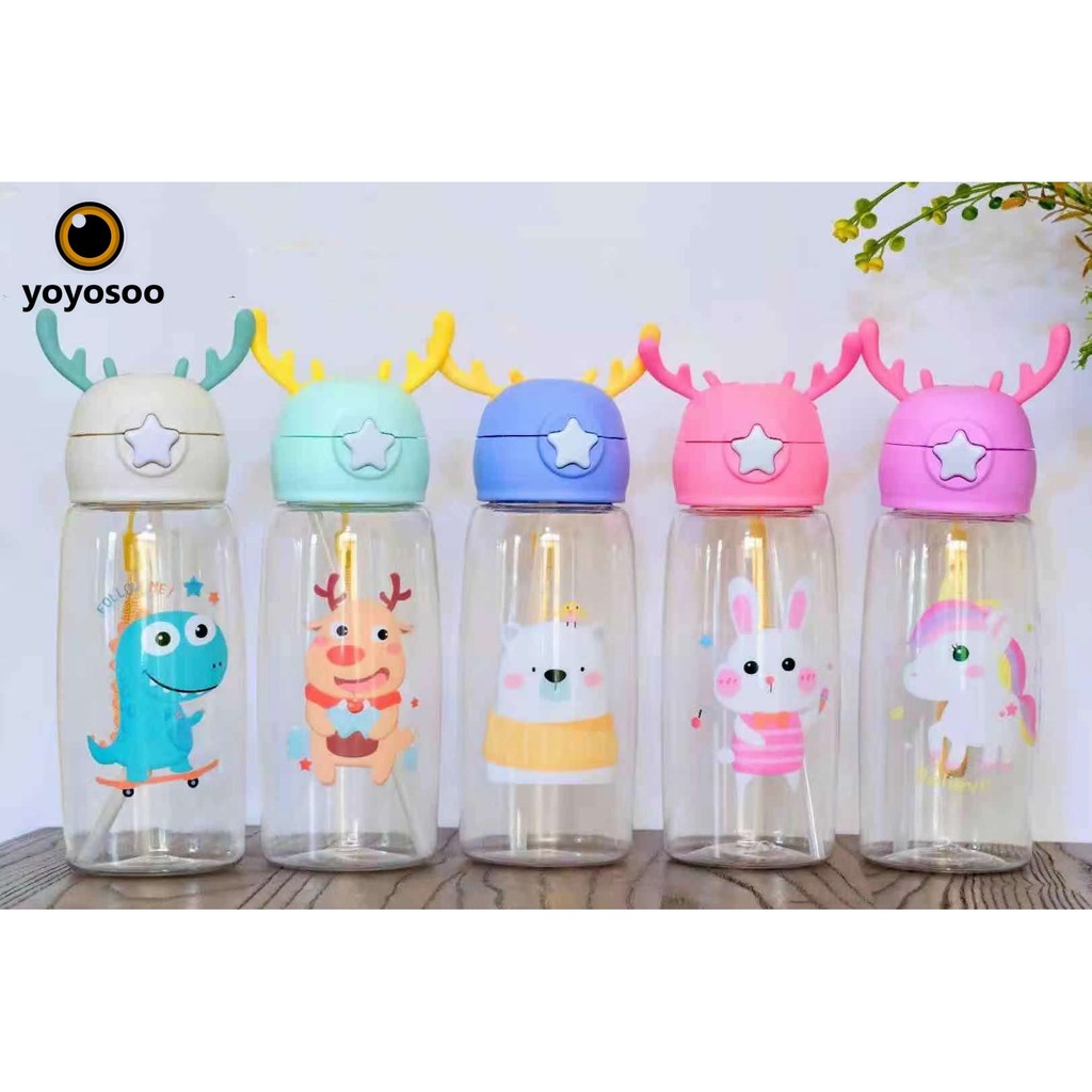 Cuci Gudang - Botol minum anak tutup tanduk rusa motif animal lucu water bottle BPA free - yoyosoo