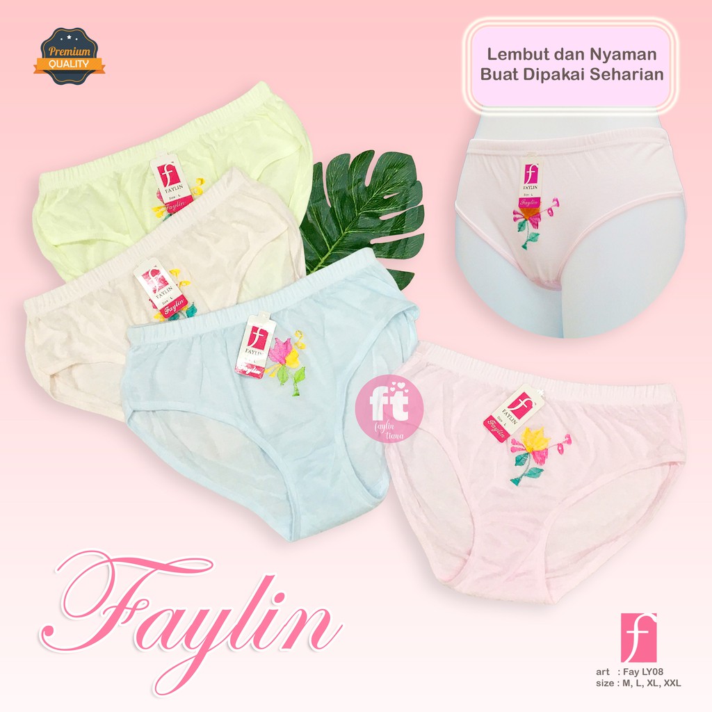 FAYLIN | Celana Dalam KATUN Wanita BORDIR / Warna Muda / art FAY LY08