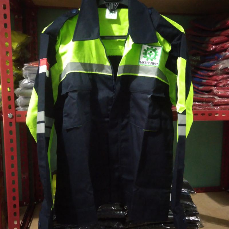 BAJU SAFETY SERAGAM DONGKER KOMBINASI HIJAU PUPUS RESLETING