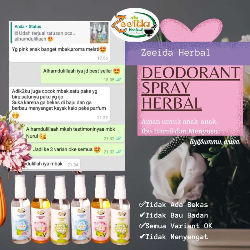 deodorant spray zeeida herbal aman buat busui bumil dan anak anak/sudah bpom/mencerahkan  ketiak/ket