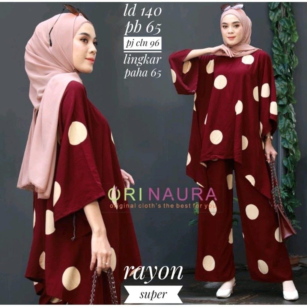 ORI NAURA SET SINTYA TIEDYE RAYON SETELAN CP WAKA MOTIF POLKA BESAR