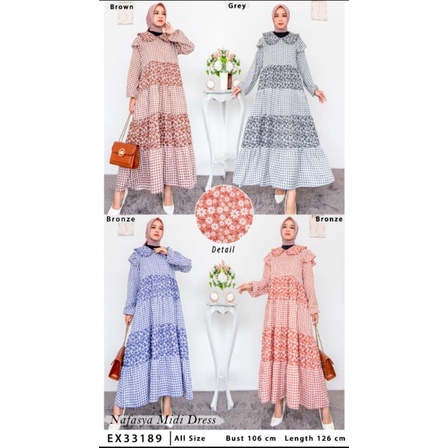 EXTU Midi Dress Bunga Kombinasi Kotak Fit to XL