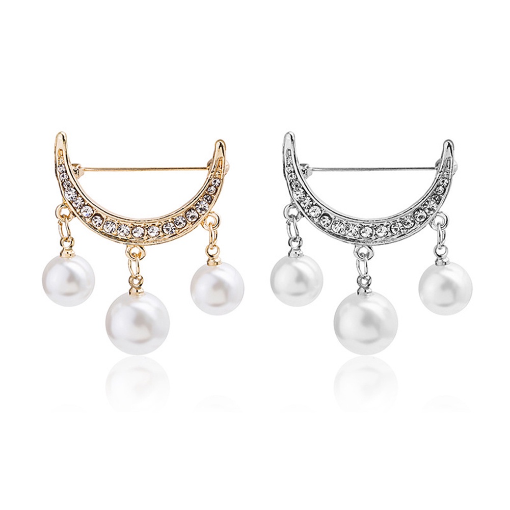 2 Pcs Bros Pin Bentuk Setengah Lingkaran Aksen Mutiara Imitasi Untuk Pakaian