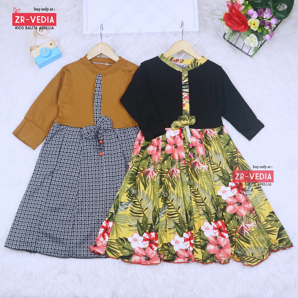 Dress Valencia 7-8 Tahun / Dres Anak Lengan Panjang Baju Anak Perempuan Murah Fashion Kids Cewek