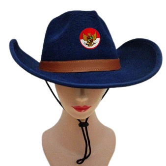 Topi Koboy Garuda Merah Putih Koboi bludru emblem patch bordir GARUDA fedora Cowboy laken tali gesper