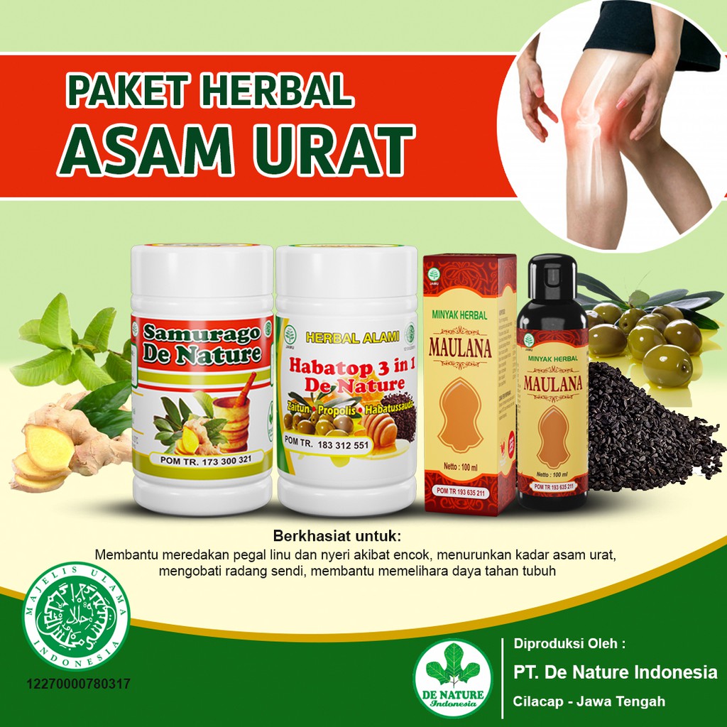 

ASLI OBAT HERBAL ASAM URAT NYERI SENDI- PEGAL LINU- REMATIK ENCOK- SAMURAGO HABATOP 3 IN 1 DE NATURE