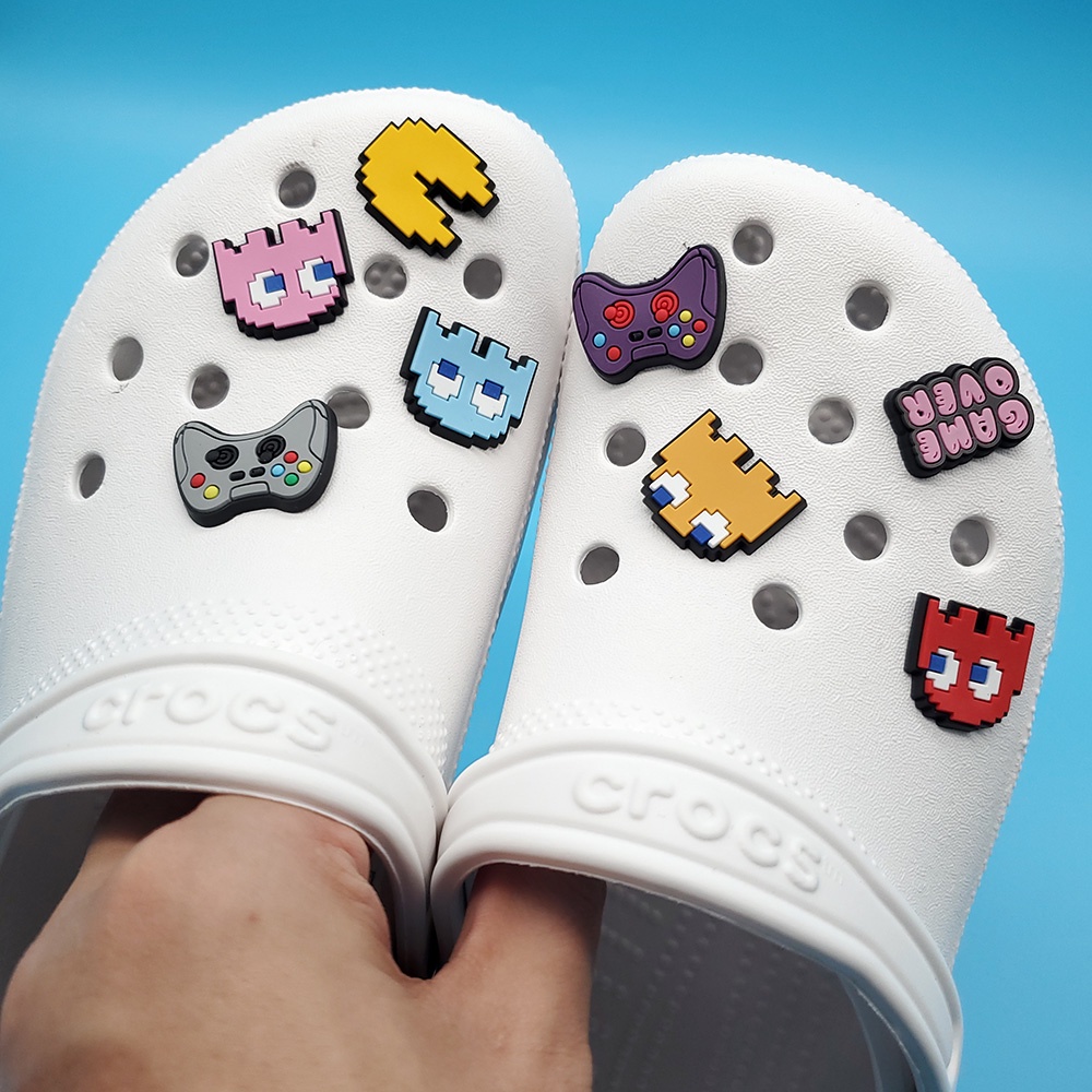 Pac-man Jibbitz Lubang Sepatu Crocs Pin Tema permainan kartun shoe charms sandal Accessories DIY Dapat Dilepas decorate Untuk Hadiah anak-anak