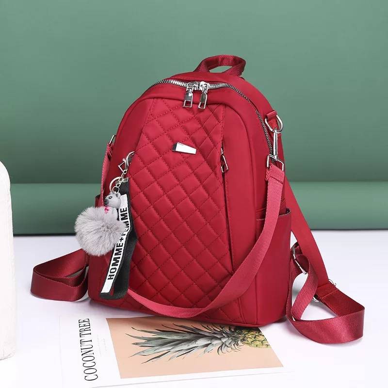 Anti Air Tas Ransel Wanita Bordir Backpack Kiyu Untuk Sekolah Kuliah Kerja Kantor Free Gantungan-Merah