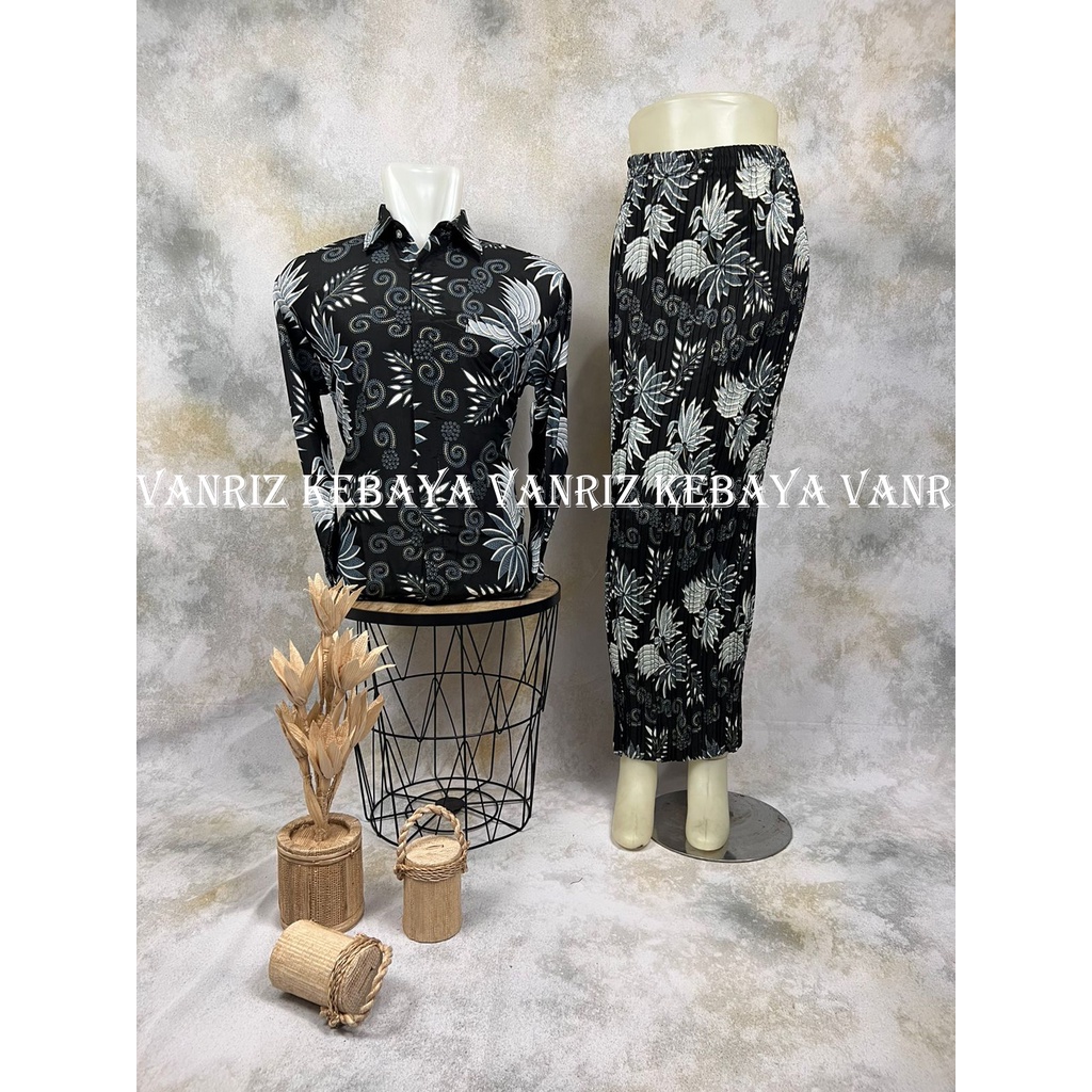 Vanriz Kebaya-Kemeja Batik Pria Slimfit Lengan Panjang Couple Rok Plisket