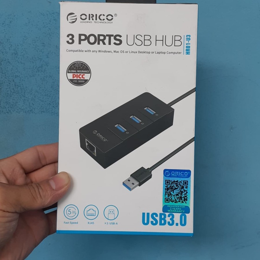 Orico HR01-U3 - Super Speed USB HUB With LAN Ethernet Adapter USB 3.0