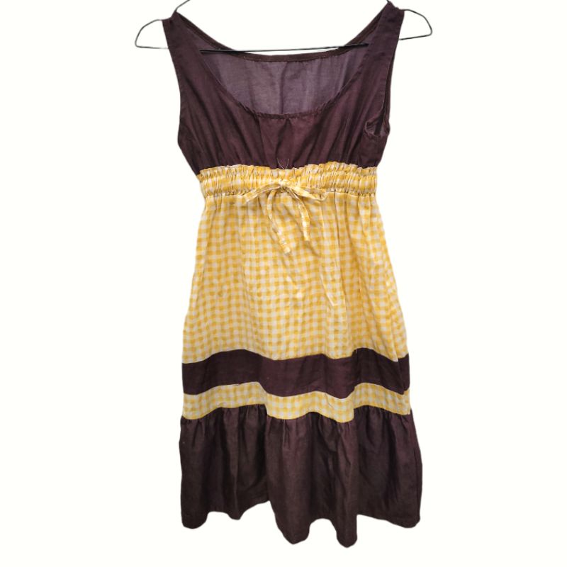 PRELOVED Mini Dress Baju Terusan Gaun Summer Ruffle Bottom Sleeveless Tanpa Lengan Lekbong Coklat Ku