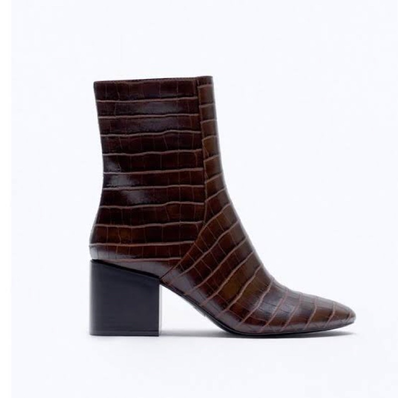 ZARA MAROON ANKLE HEELS BOOTS W/ZIP (NEW ORIGINAL STORE)