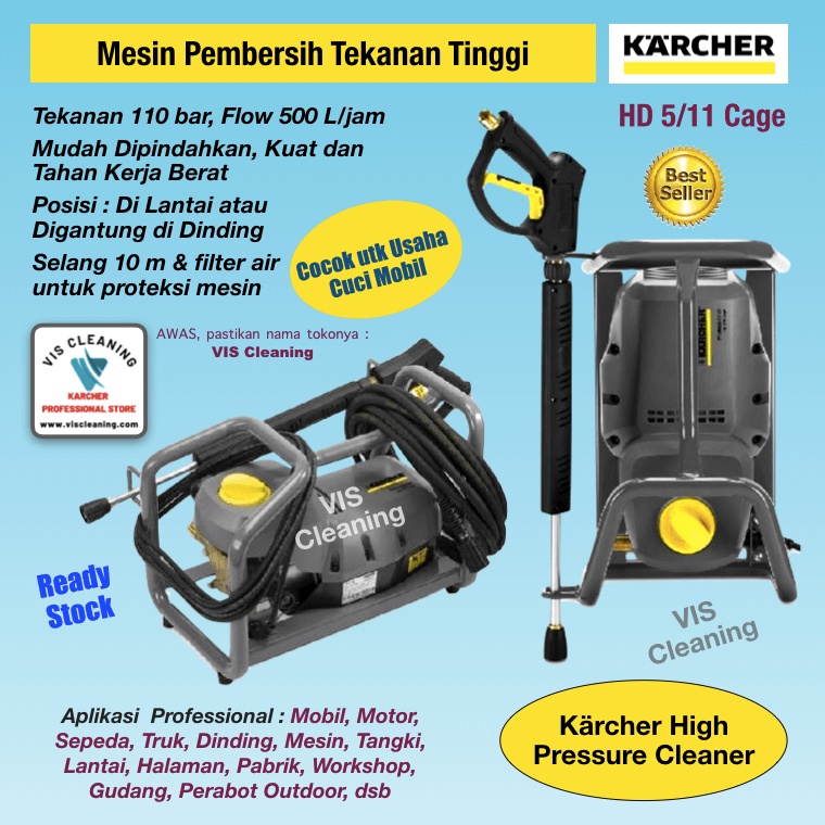 High Pressure Cleaner 110 Bar KARCHER HD 5/11 Cage + Foam Jet 1 Liter