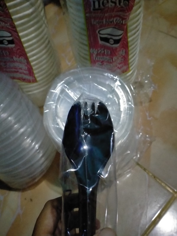 Spork / Sendok Garpu / Half Fork Hitam Merek Fim Isi 25 Pcs (setengah Sendok Setengah Garpu)