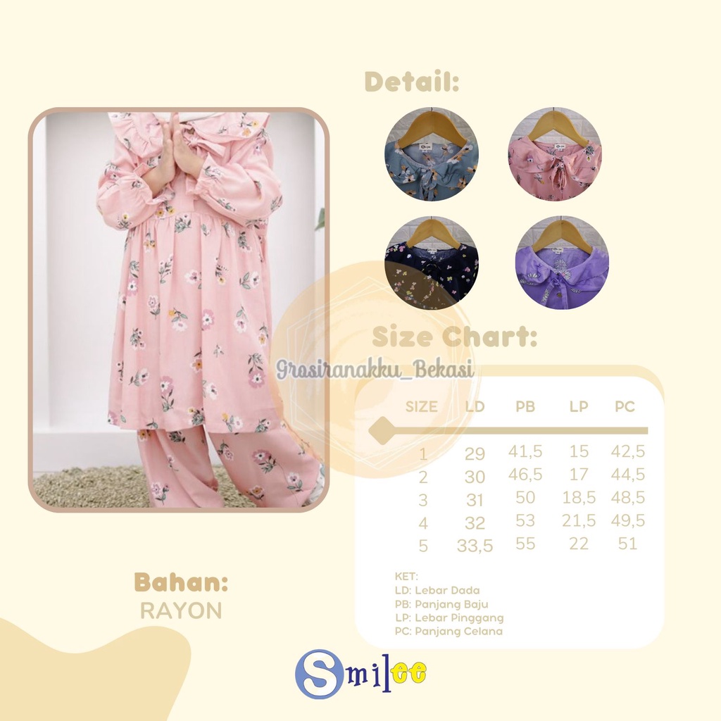 Setelan Rayon Anak Muslim Haura Smile Size 1-5th