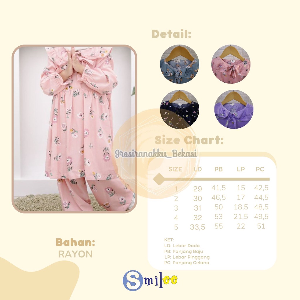 Setelan Rayon Anak Muslim Haura Smile Size 1-5Tahun