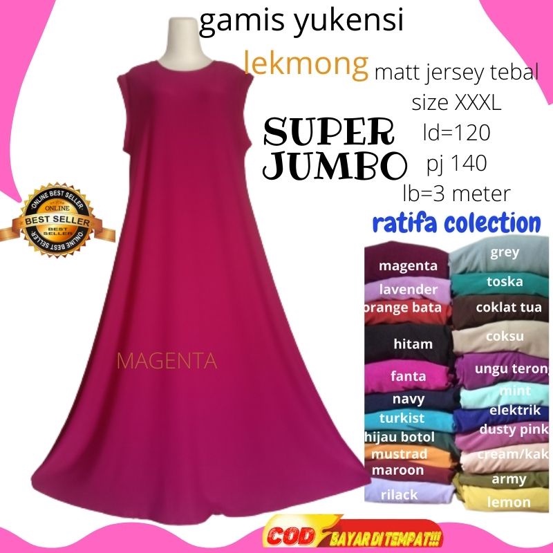 Gamis Yukensi Lekmong/Tanpa Lengan/Inner Gamis Jersey Polos  Super Jumbo  Panjang 140 cm Kutung.daleman gamis tebal/mayung/dress polos/fashion muslim.By ratifa collection.