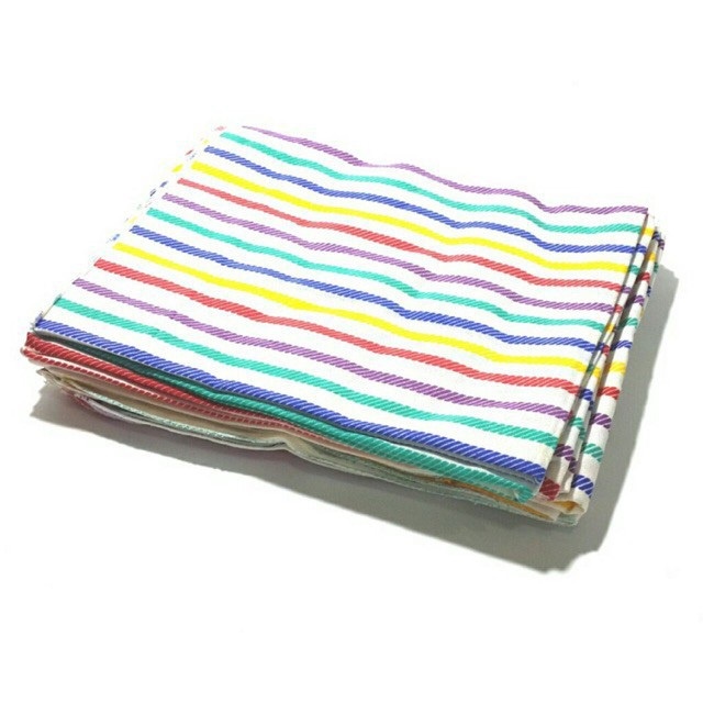 LEMEK GARIS ISI 1 LUSIN Bahan Selimut Salur, Alas Ompol Bayi / Alas Kain Lurik Pelangi / 45 x 50 cm Rainbow KDE037 12 pcs [500gr]