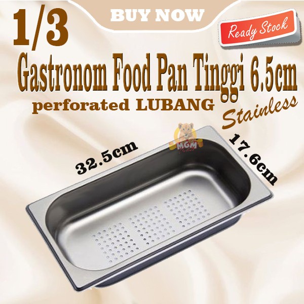 Food Pan Stainless 1/3 Tinggi 65mm Perforated LUBANG Gastronorm