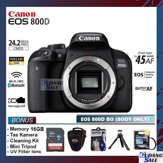 [NEW] KAMERA EOS CANON 800D (BO) BODY ONLY WIFI - GARANSI 1 TAHUN - CAMERA VLOG - 90D 250D 80D