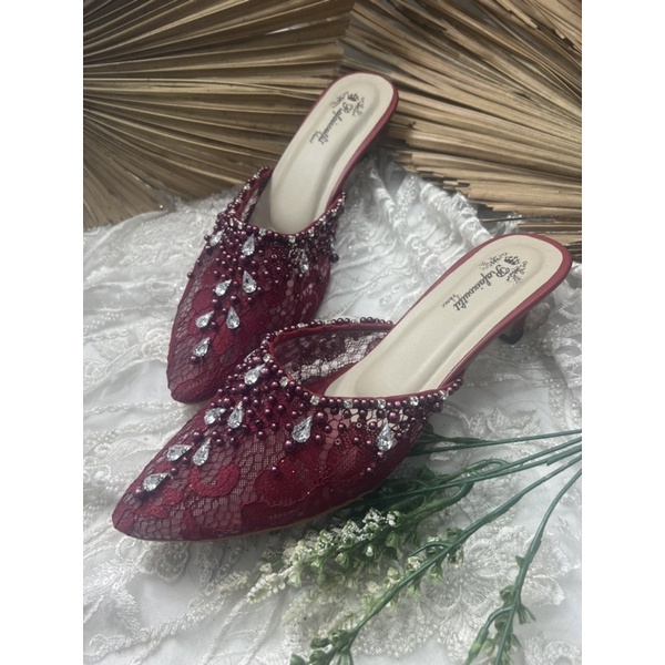 sepatu rafaizoutfit wanita sintya merah marron tinggi 5cm lancip