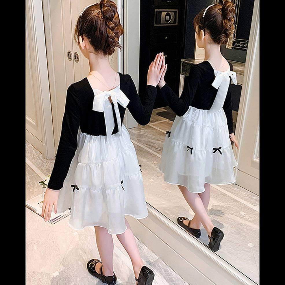 Dress Anak Perempuan Black And White Ribbon