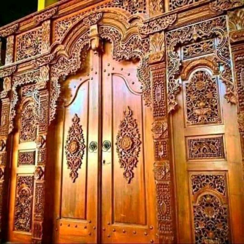 pintu rumah gebyok ukiran mewah cat natur