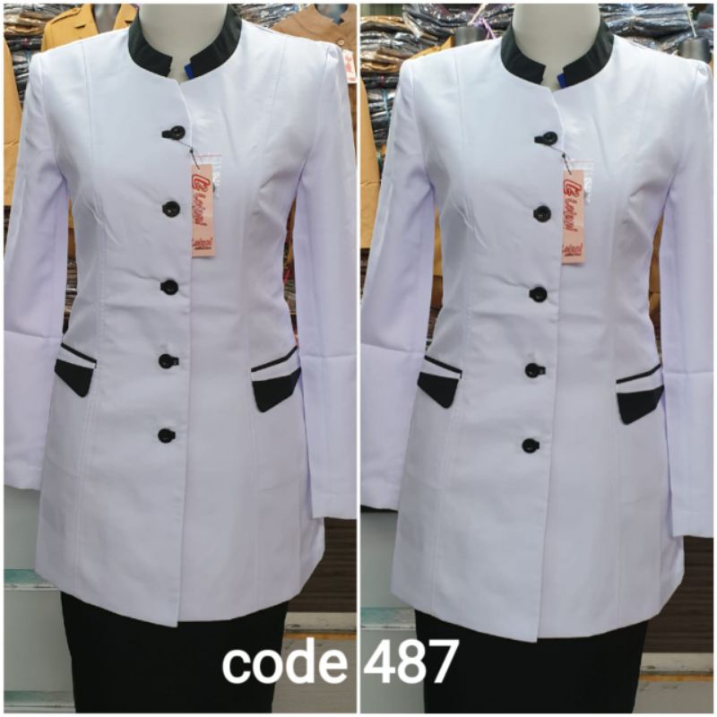seragam pns wanita putih hitam/ seragam asn wanita putih hitam/ atasan putih lis hitam pns wanita/ b